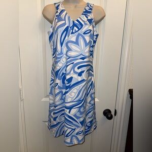 J Mclaughlin Sleeveless Blue Abstract Floral Wave Dress Size XS Nylon Spandex